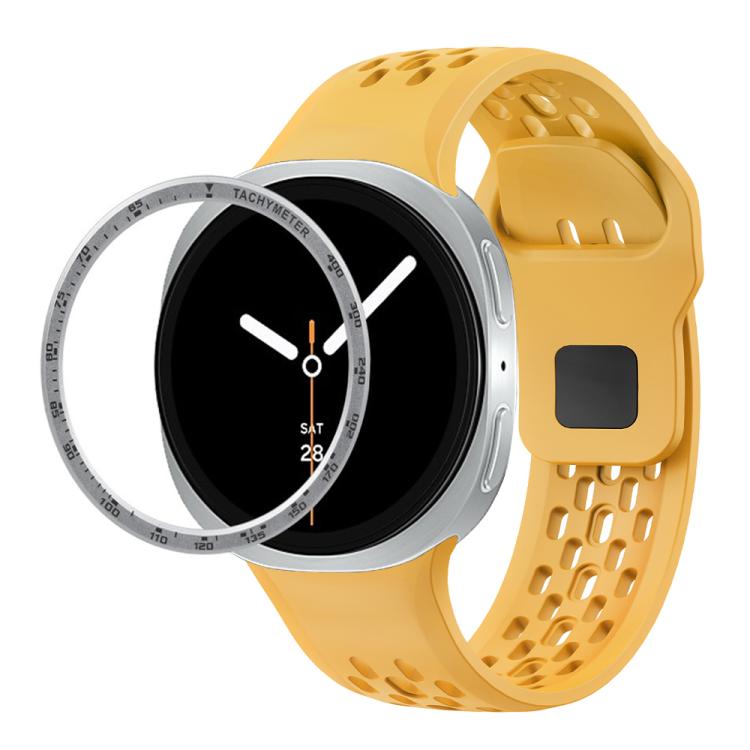 For Samsung Galaxy Watch8 44mm Speed Bezel and Black Reverse Buckle Silicone Watch Band(Yellow Silver) - free shipping - PMC TechLife - Order now!