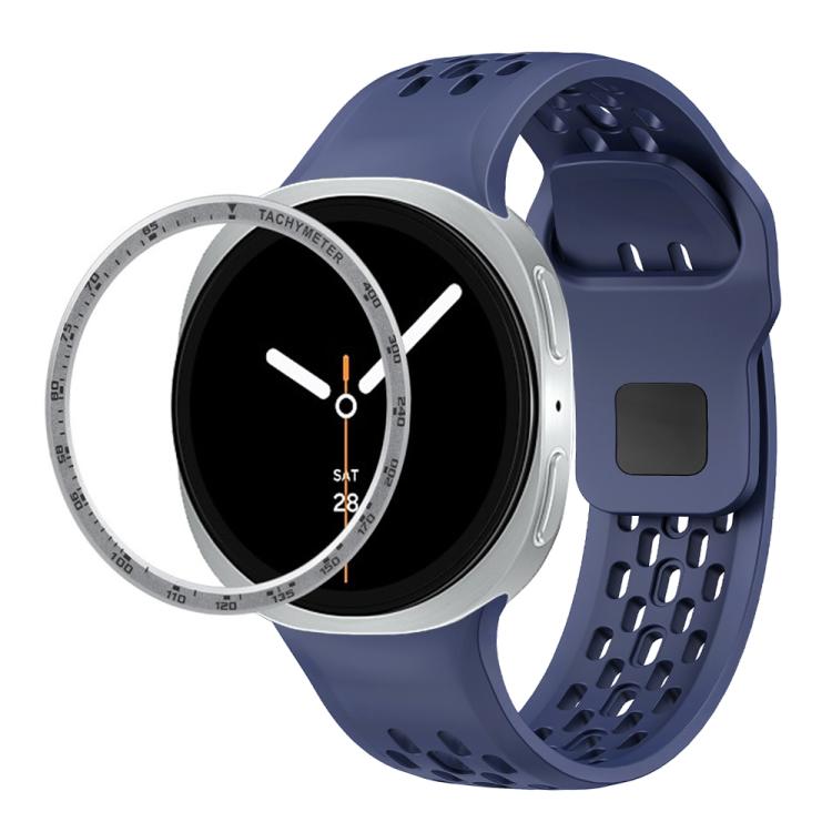 For Samsung Galaxy Watch8 44mm Speed Bezel and Black Reverse Buckle Silicone Watch Band(Midnight Blue Silver) - free shipping - PMC TechLife - Order now!