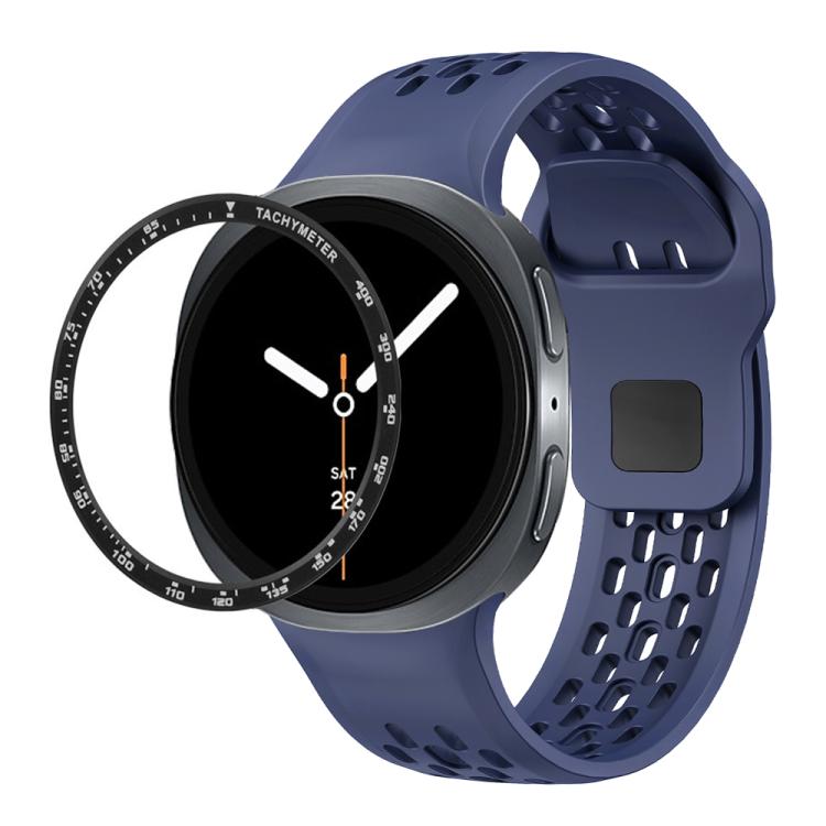 For Samsung Galaxy Watch8 44mm Speed Bezel and Black Reverse Buckle Silicone Watch Band(Midnight Blue Black) - free shipping - PMC TechLife - Order now!