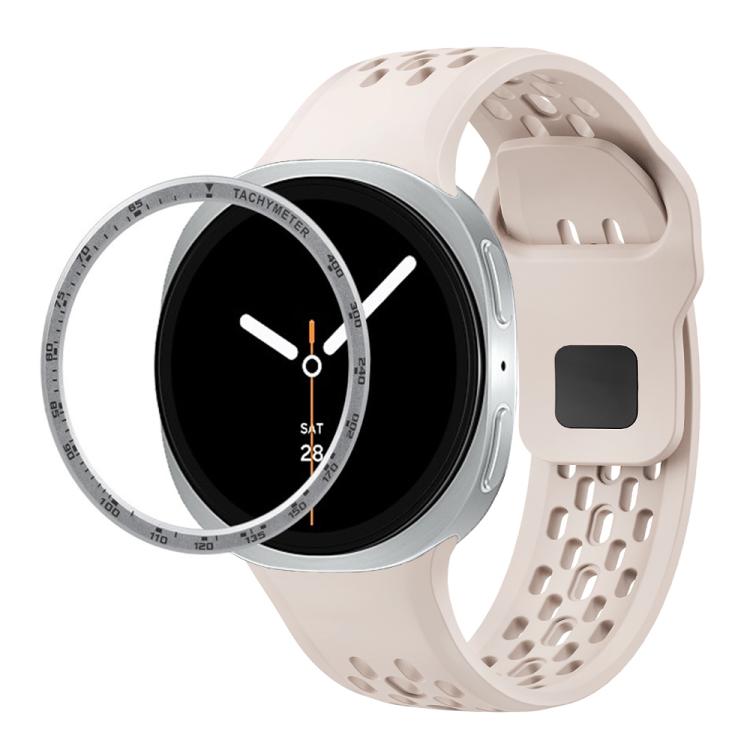 For Samsung Galaxy Watch8 40mm Speed Bezel and Black Reverse Buckle Silicone Watch Band(Starlight Silver) - free shipping - PMC TechLife - Order now!