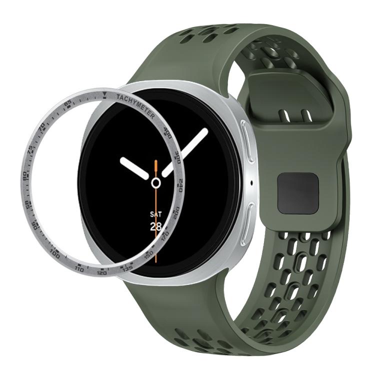 For Samsung Galaxy Watch8 40mm Speed Bezel and Black Reverse Buckle Silicone Watch Band(Army Green Silver) - free shipping - PMC TechLife - Order now!