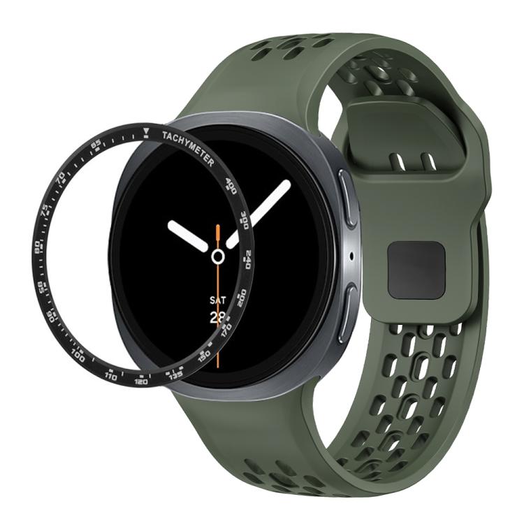 For Samsung Galaxy Watch8 40mm Speed Bezel and Black Reverse Buckle Silicone Watch Band(Army Green Black) - free shipping - PMC TechLife - Order now!