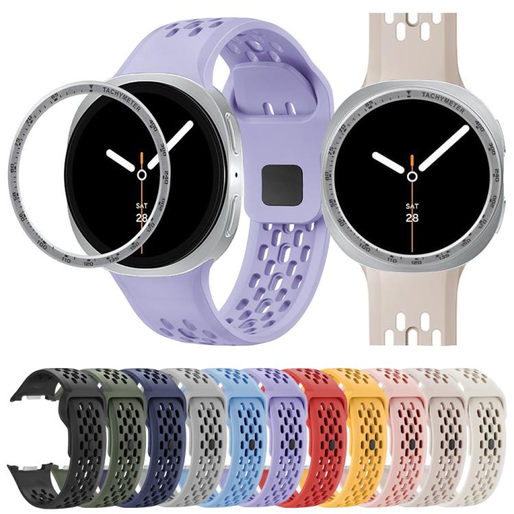 For Samsung Galaxy Watch8 44mm Speed Bezel and Black Reverse Buckle Silicone Watch Band(Pink Silver) - free shipping - PMC TechLife - Order now!