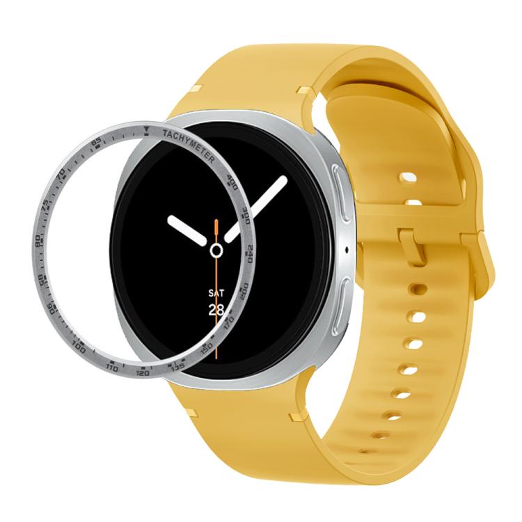 For Samsung Galaxy Watch8 44mm Speed Bezel and Solid Color Stitched Silicone Watch Band(Official Yellow Silver) - free shipping - PMC TechLife - Order now!