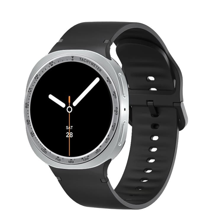 For Samsung Galaxy Watch8 44mm Speed Bezel and Solid Color Stitched Silicone Watch Band(Black Silver) - free shipping - PMC TechLife - Order now!