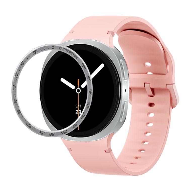 For Samsung Galaxy Watch8 40mm Speed Bezel and Solid Color Stitched Silicone Watch Band(Pink Silver) - free shipping - PMC TechLife - Order now!