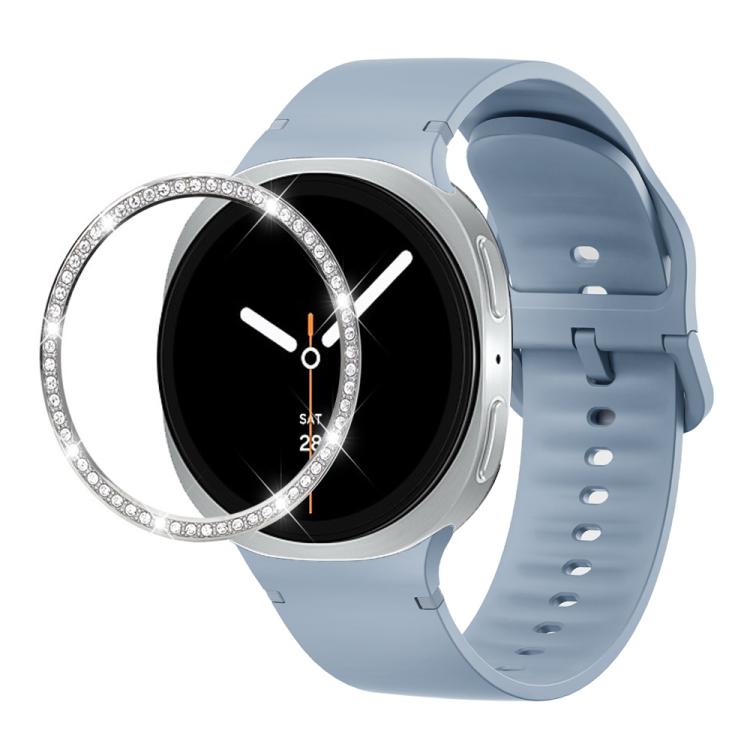 For Samsung Galaxy Watch8 44mm Diamond Bezel and Solid Color Stitched Silicone Watch Band(Jewel Blue Silver) - free shipping - PMC TechLife - Order now!