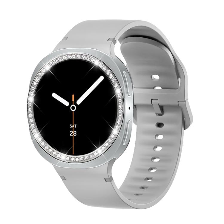 For Samsung Galaxy Watch8 44mm Diamond Bezel and Solid Color Stitched Silicone Watch Band(Gray Silver) - free shipping - PMC TechLife - Order now!