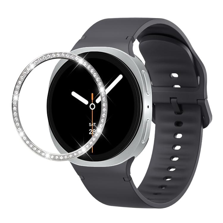 For Samsung Galaxy Watch8 44mm Diamond Bezel and Solid Color Stitched Silicone Watch Band(Dark Gray Silver) - free shipping - PMC TechLife - Order now!