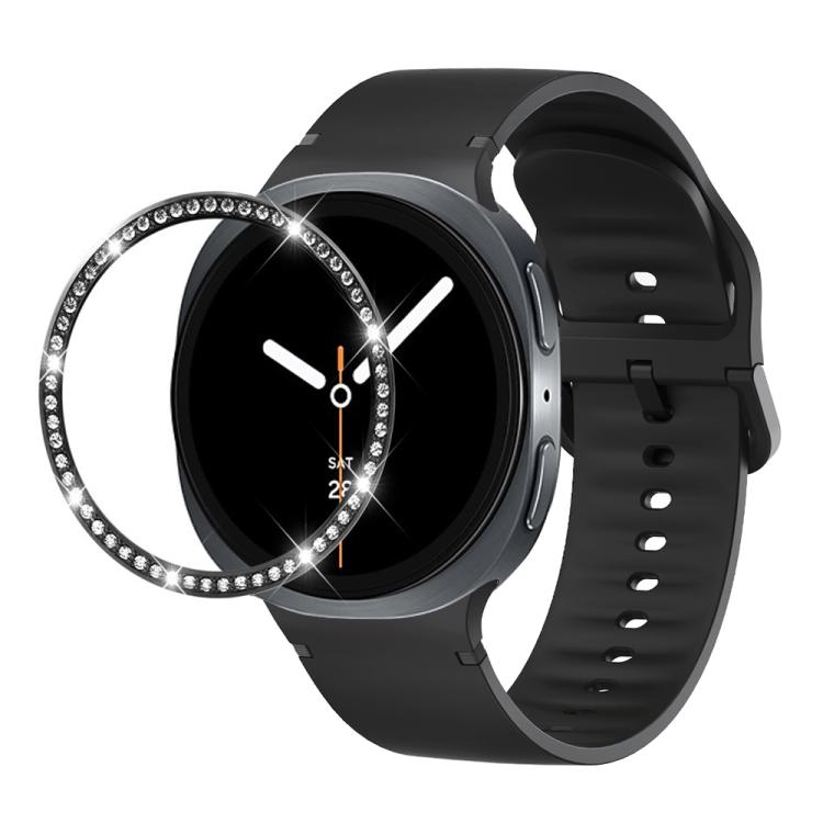For Samsung Galaxy Watch8 44mm Diamond Bezel and Solid Color Stitched Silicone Watch Band(Black Black) - free shipping - PMC TechLife - Order now!
