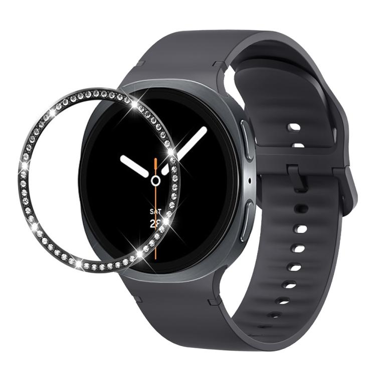 For Samsung Galaxy Watch8 44mm Diamond Bezel and Solid Color Stitched Silicone Watch Band(Dark Gray Black) - free shipping - PMC TechLife - Order now!