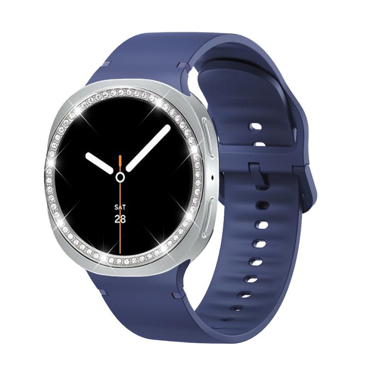 For Samsung Galaxy Watch8 40mm Diamond Bezel and Solid Color Stitched Silicone Watch Band(Midnight Blue Silver) - free shipping - PMC TechLife - Order now!