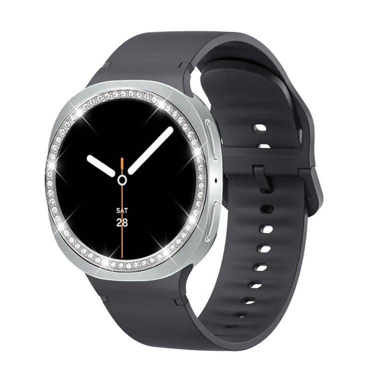 For Samsung Galaxy Watch8 40mm Diamond Bezel and Solid Color Stitched Silicone Watch Band(Dark Gray Silver) - free shipping - PMC TechLife - Order now!