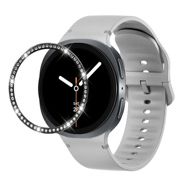 For Samsung Galaxy Watch8 40mm Diamond Bezel and Solid Color Stitched Silicone Watch Band(Gray Black) - free shipping - PMC TechLife - Order now!