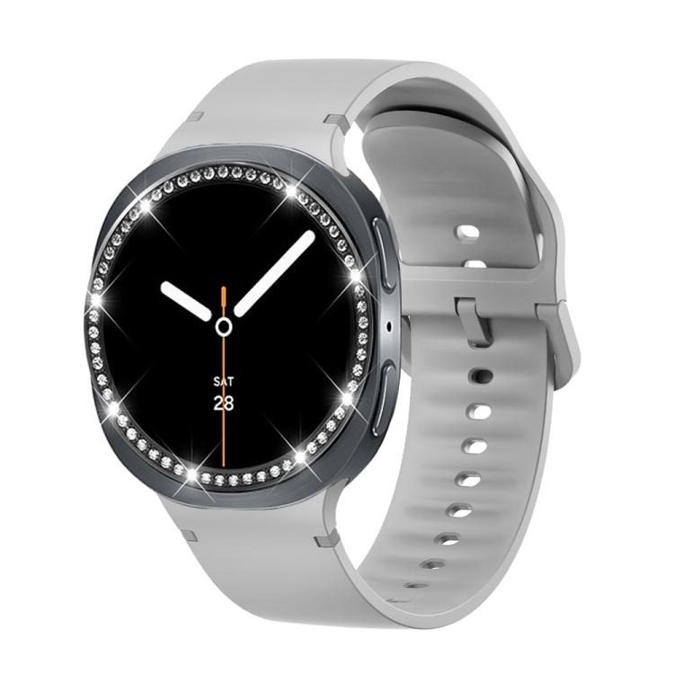 For Samsung Galaxy Watch8 40mm Diamond Bezel and Solid Color Stitched Silicone Watch Band(Gray Black) - free shipping - PMC TechLife - Order now!