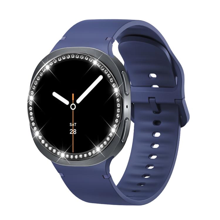 For Samsung Galaxy Watch8 40mm Diamond Bezel and Solid Color Stitched Silicone Watch Band(Midnight Blue Black) - free shipping - PMC TechLife - Order now!