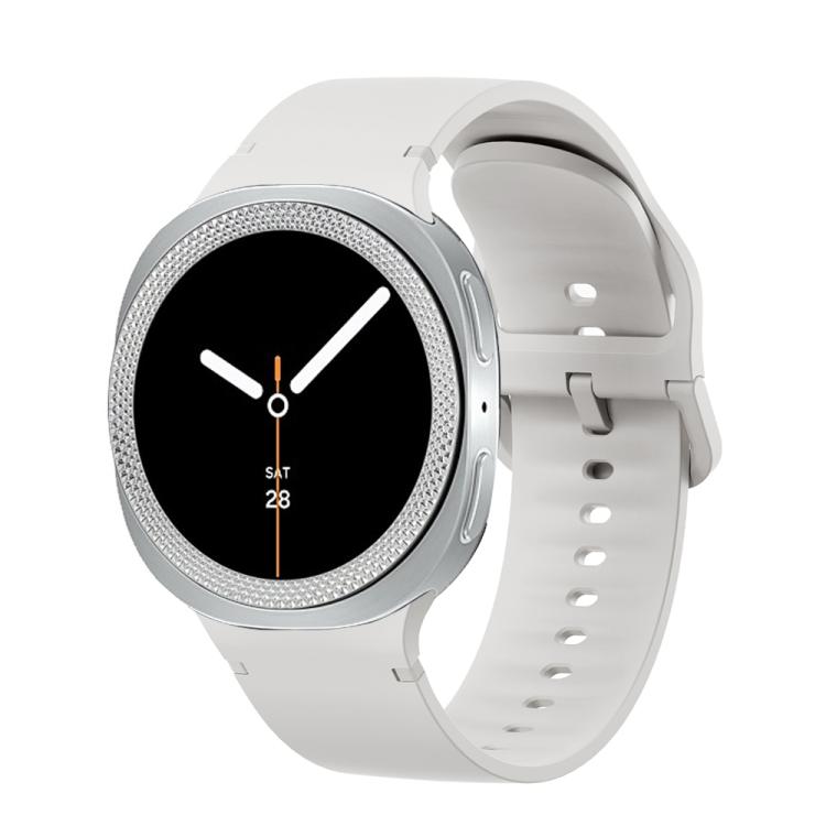 For Samsung Galaxy Watch8 44mm Rhombic Texture Bezel and Solid Color Stitched Silicone Watch Band(Lime White Silver) - free shipping - PMC TechLife - Order now!