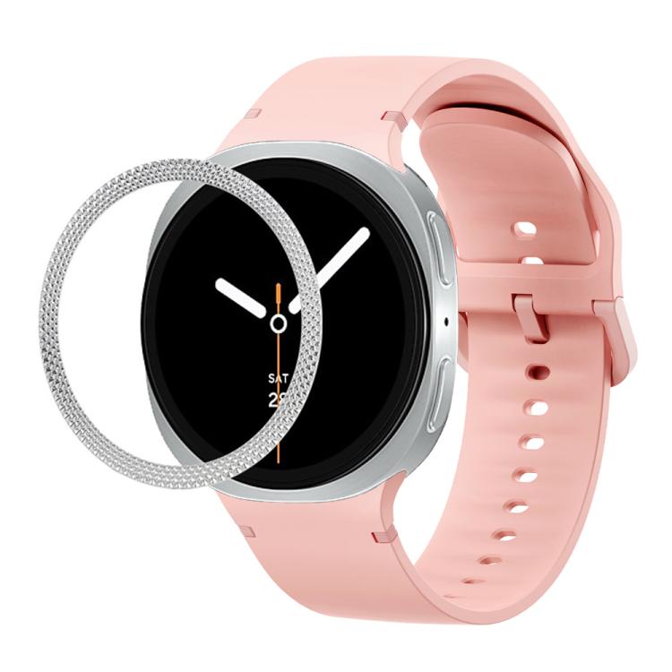 For Samsung Galaxy Watch8 44mm Rhombic Texture Bezel and Solid Color Stitched Silicone Watch Band(Pink Silver) - free shipping - PMC TechLife - Order now!