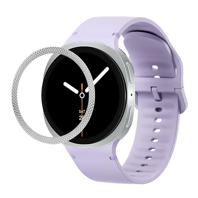 For Samsung Galaxy Watch8 44mm Rhombic Texture Bezel and Solid Color Stitched Silicone Watch Band(Official Purple Silver) - free shipping - PMC TechLife - Order now!