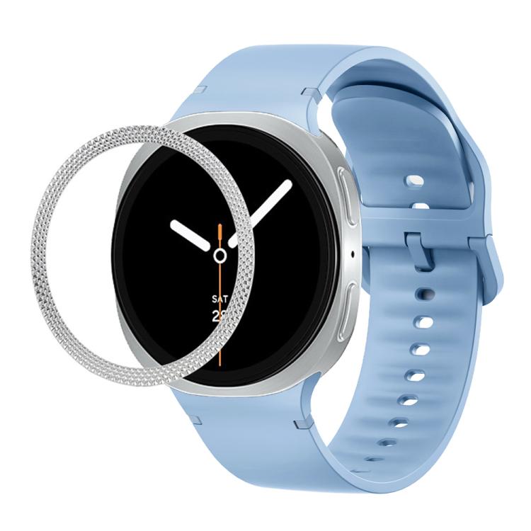 For Samsung Galaxy Watch8 44mm Rhombic Texture Bezel and Solid Color Stitched Silicone Watch Band(Light Blue Silver) - free shipping - PMC TechLife - Order now!