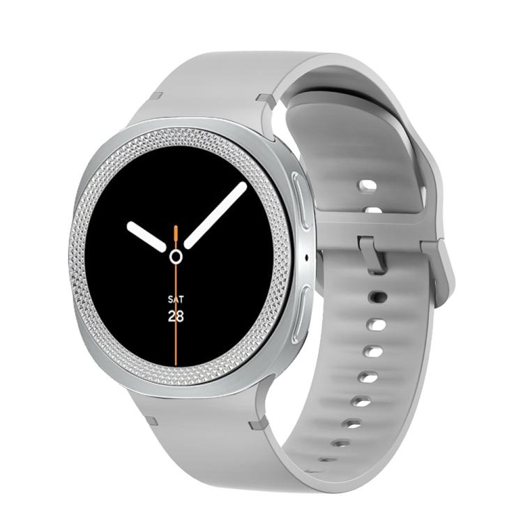 For Samsung Galaxy Watch8 44mm Rhombic Texture Bezel and Solid Color Stitched Silicone Watch Band(Gray Silver) - free shipping - PMC TechLife - Order now!