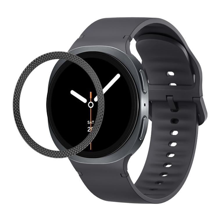 For Samsung Galaxy Watch8 44mm Rhombic Texture Bezel and Solid Color Stitched Silicone Watch Band(Dark Gray Black) - free shipping - PMC TechLife - Order now!