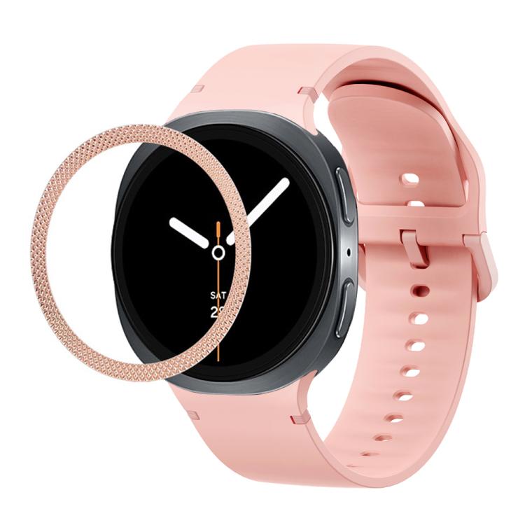 For Samsung Galaxy Watch8 44mm Rhombic Texture Bezel and Solid Color Stitched Silicone Watch Band(Pink Rose Gold) - free shipping - PMC TechLife - Order now!