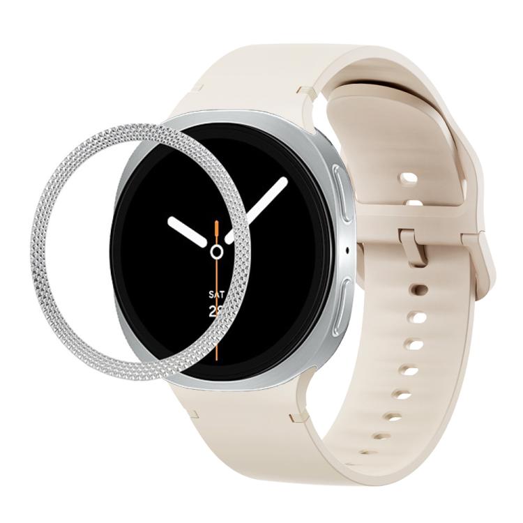 For Samsung Galaxy Watch8 40mm Rhombic Texture Bezel and Solid Color Stitched Silicone Watch Band(Starlight Silver) - free shipping - PMC TechLife - Order now!