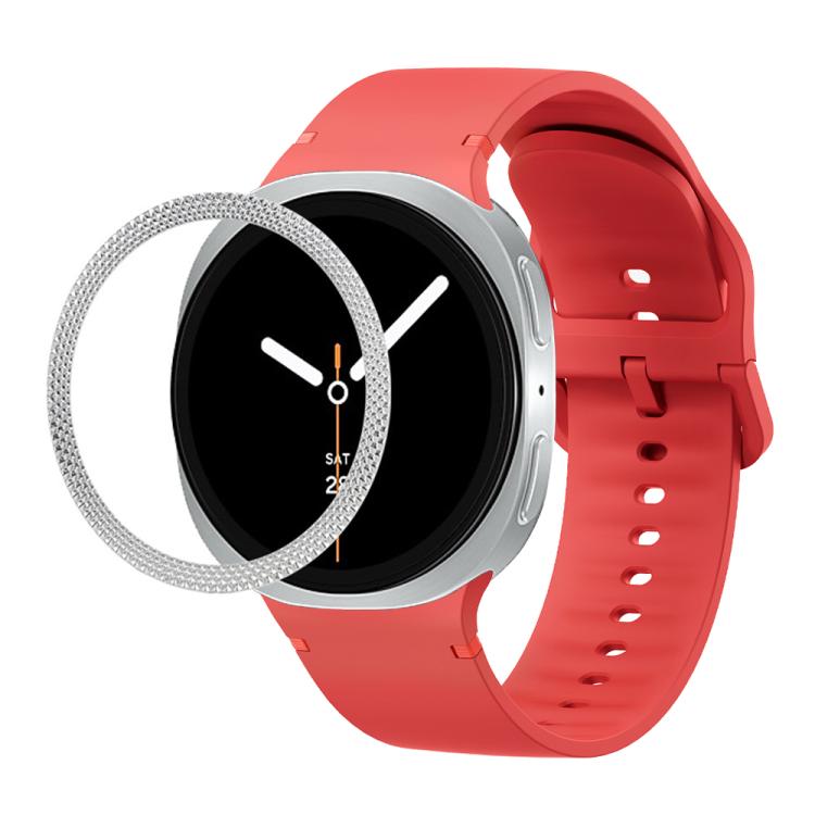 For Samsung Galaxy Watch8 40mm Rhombic Texture Bezel and Solid Color Stitched Silicone Watch Band(Red Silver) - free shipping - PMC TechLife - Order now!
