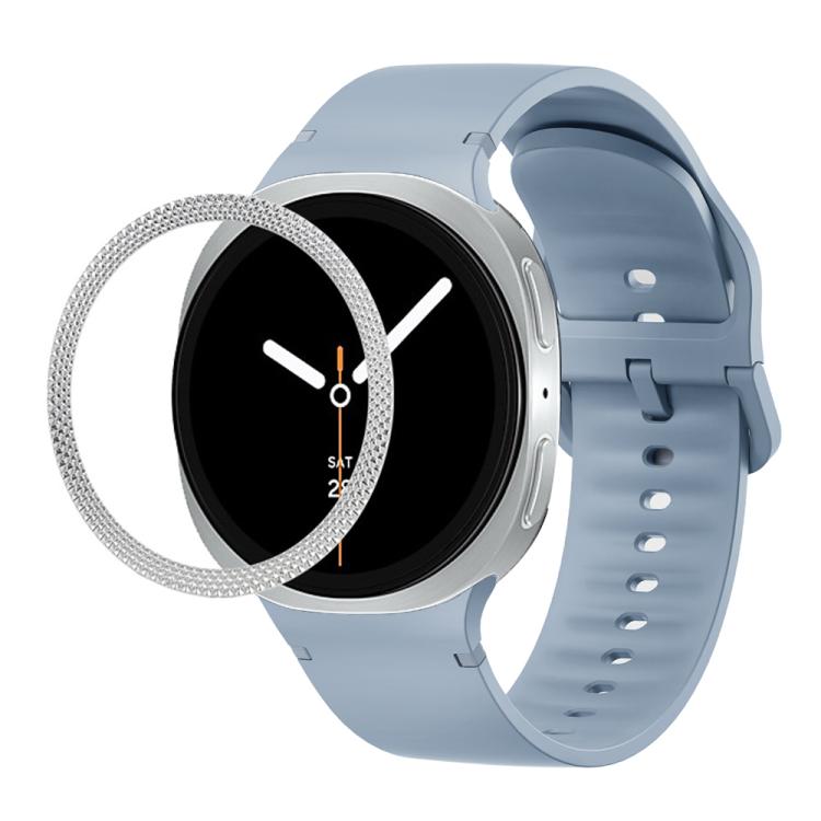 For Samsung Galaxy Watch8 40mm Rhombic Texture Bezel and Solid Color Stitched Silicone Watch Band(Jewel Blue Silver) - free shipping - PMC TechLife - Order now!