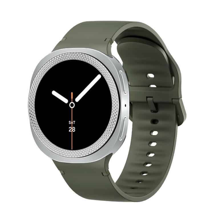 For Samsung Galaxy Watch8 40mm Rhombic Texture Bezel and Solid Color Stitched Silicone Watch Band(Army Green Silver) - free shipping - PMC TechLife - Order now!