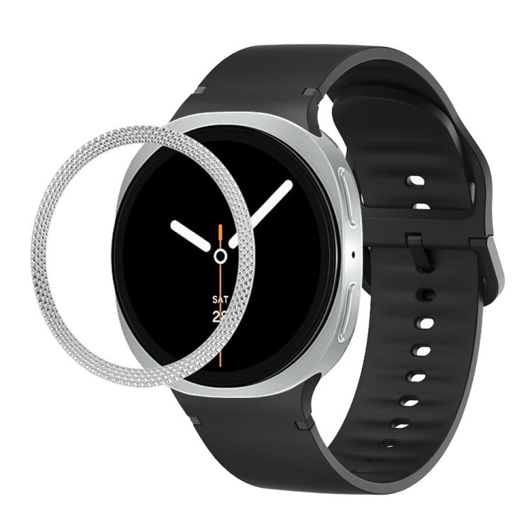 For Samsung Galaxy Watch8 40mm Rhombic Texture Bezel and Solid Color Stitched Silicone Watch Band(Black Silver) - free shipping - PMC TechLife - Order now!
