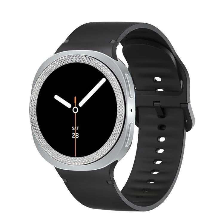 For Samsung Galaxy Watch8 40mm Rhombic Texture Bezel and Solid Color Stitched Silicone Watch Band(Black Silver) - free shipping - PMC TechLife - Order now!