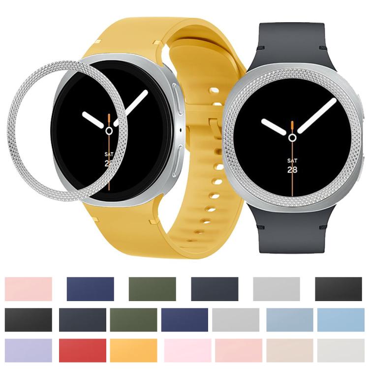 For Samsung Galaxy Watch8 40mm Rhombic Texture Bezel and Solid Color Stitched Silicone Watch Band(Jewel Blue Silver) - free shipping - PMC TechLife - Order now!