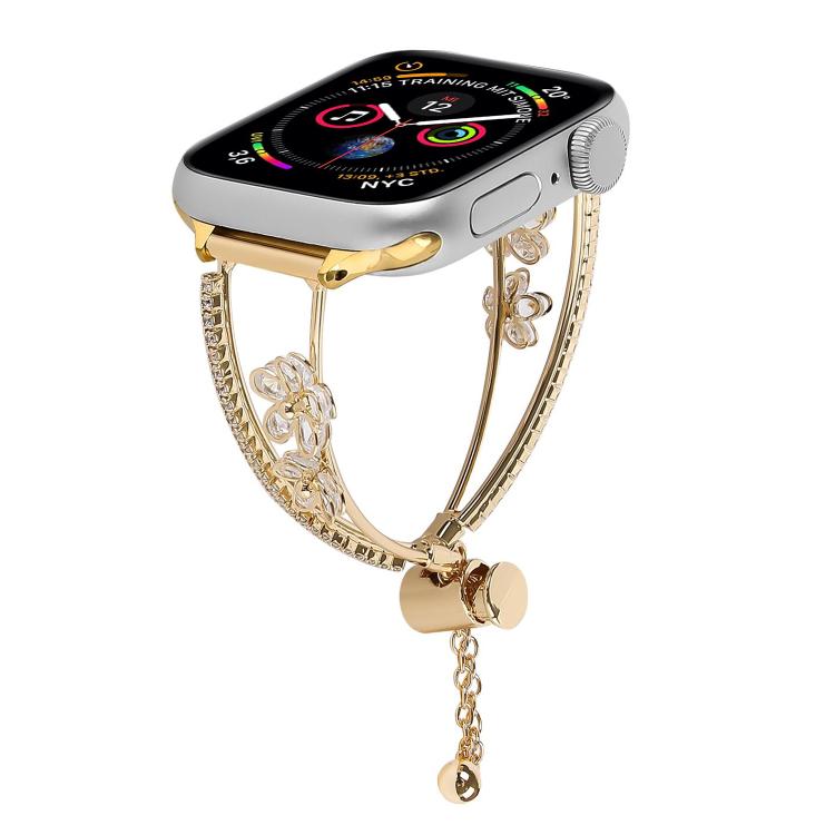 For Apple Watch 46mm / 49mm / 45mm / 44mm Copper-Inlaid Zircon 5-petal Flower Bracelet Watch Band(Gold) - free shipping - PMC TechLife - Order now!