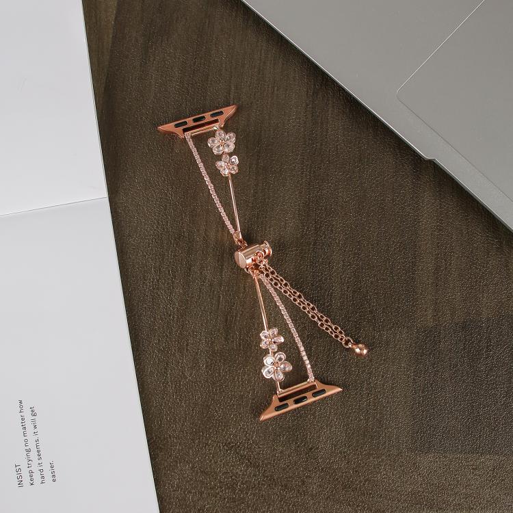 For Apple Watch 46mm / 49mm / 45mm / 44mm Copper-Inlaid Zircon 5-petal Flower Bracelet Watch Band(Rose Gold) - free shipping - PMC TechLife - Order now!