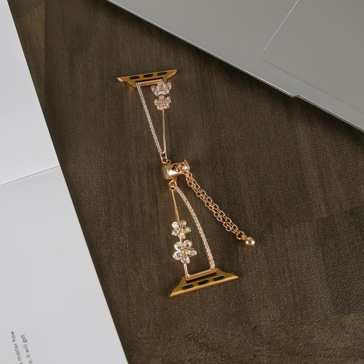 For Apple Watch 42mm / 41mm / 40mm / 38mm Copper-Inlaid Zircon 5-petal Flower Bracelet Watch Band(Gold) - free shipping - PMC TechLife - Order now!