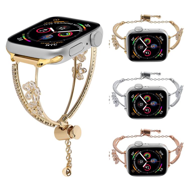 For Apple Watch 46mm / 49mm / 45mm / 44mm Copper-Inlaid Zircon 5-petal Flower Bracelet Watch Band(Silver) - free shipping - PMC TechLife - Order now!