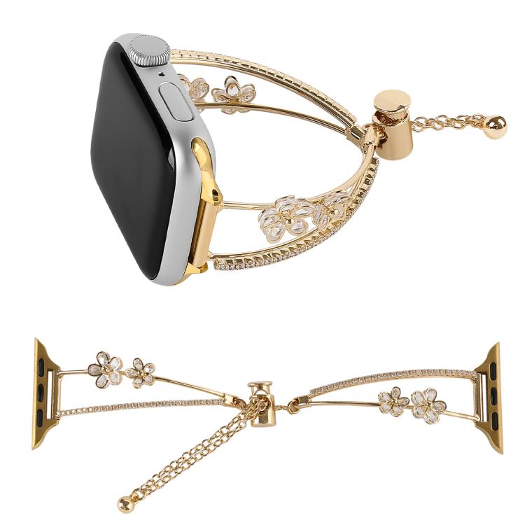 For Apple Watch 42mm / 41mm / 40mm / 38mm Copper-Inlaid Zircon 5-petal Flower Bracelet Watch Band(Gold) - free shipping - PMC TechLife - Order now!