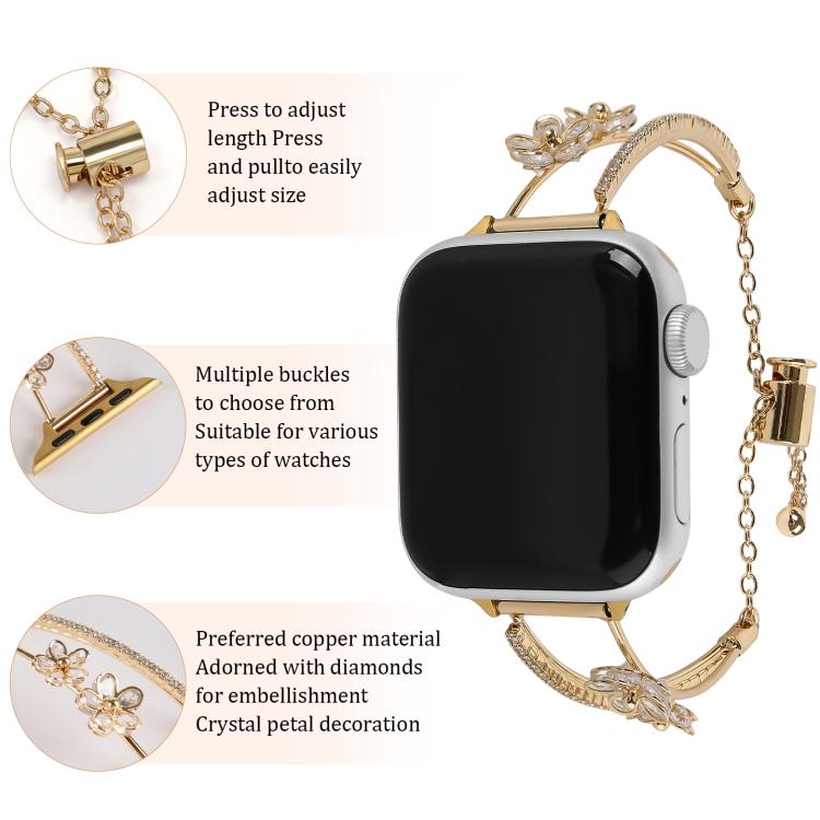 For Apple Watch 46mm / 49mm / 45mm / 44mm Copper-Inlaid Zircon 5-petal Flower Bracelet Watch Band(Silver) - free shipping - PMC TechLife - Order now!