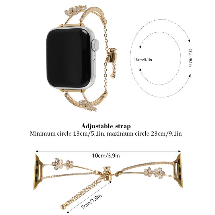 For Apple Watch 42mm / 41mm / 40mm / 38mm Copper-Inlaid Zircon 5-petal Flower Bracelet Watch Band(Gold) - free shipping - PMC TechLife - Order now!
