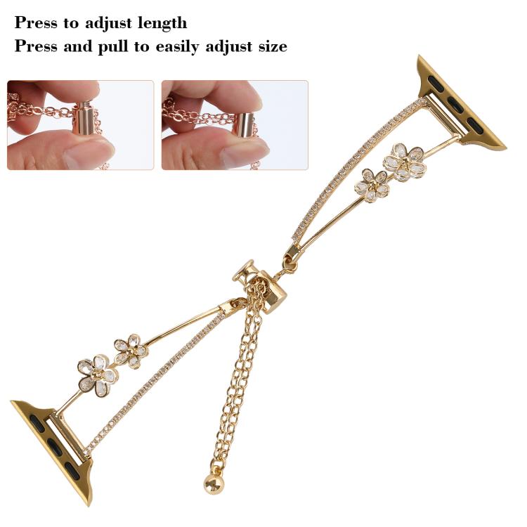 For Apple Watch 42mm / 41mm / 40mm / 38mm Copper-Inlaid Zircon 5-petal Flower Bracelet Watch Band(Silver) - free shipping - PMC TechLife - Order now!