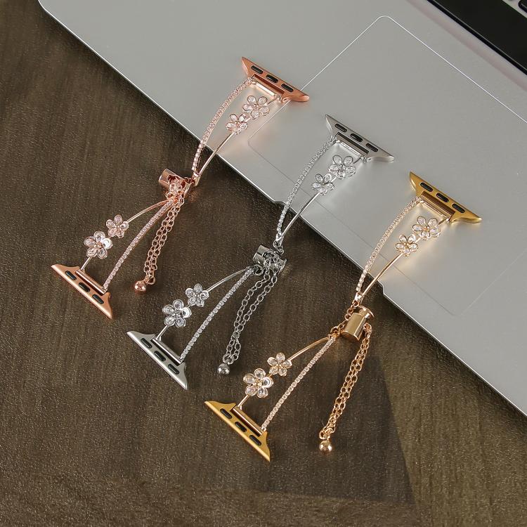For Apple Watch 46mm / 49mm / 45mm / 44mm Copper-Inlaid Zircon 5-petal Flower Bracelet Watch Band(Silver) - free shipping - PMC TechLife - Order now!