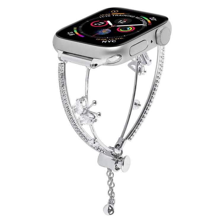 For Apple Watch 42mm / 41mm / 40mm / 38mm Copper-Inlaid Butterfly Zircon Bracelet Watch Band(Siver) - free shipping - PMC TechLife - Order now!