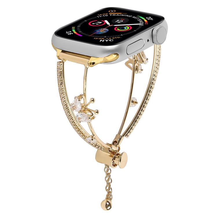 For Apple Watch 42mm / 41mm / 40mm / 38mm Copper-Inlaid Butterfly Zircon Bracelet Watch Band(Gold) - free shipping - PMC TechLife - Order now!