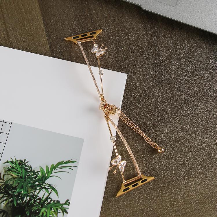 For Apple Watch 42mm / 41mm / 40mm / 38mm Copper-Inlaid Butterfly Zircon Bracelet Watch Band(Gold) - free shipping - PMC TechLife - Order now!