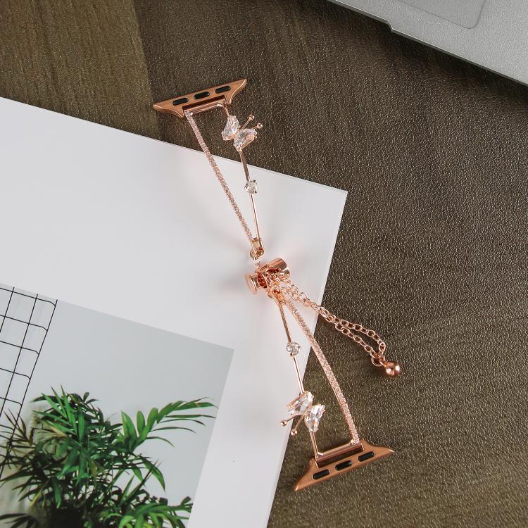 For Apple Watch 42mm / 41mm / 40mm / 38mm Copper-Inlaid Butterfly Zircon Bracelet Watch Band(Rose Gold) - free shipping - PMC TechLife - Order now!