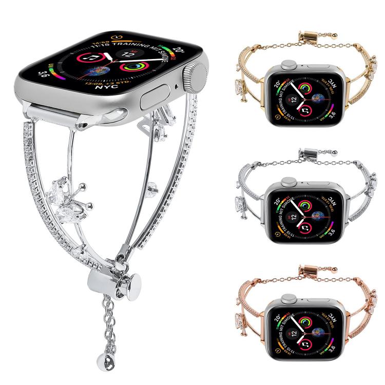 For Apple Watch 42mm / 41mm / 40mm / 38mm Copper-Inlaid Butterfly Zircon Bracelet Watch Band(Rose Gold) - free shipping - PMC TechLife - Order now!