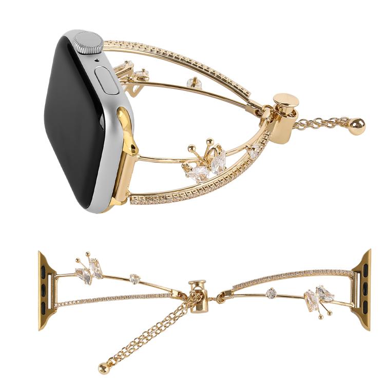 For Apple Watch 46mm / 49mm / 45mm / 44mm Copper-Inlaid Butterfly Zircon Bracelet Watch Band(Rose Gold) - free shipping - PMC TechLife - Order now!