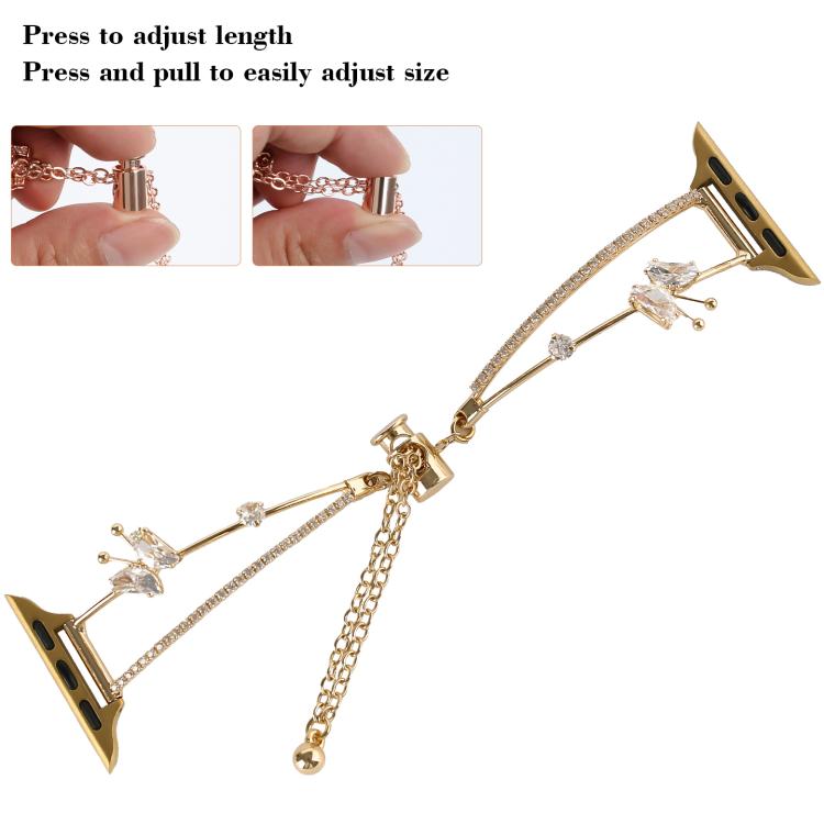 For Apple Watch 42mm / 41mm / 40mm / 38mm Copper-Inlaid Butterfly Zircon Bracelet Watch Band(Gold) - free shipping - PMC TechLife - Order now!